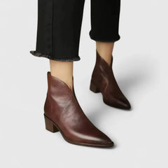 Sophie V-Cut Pointed Ankle Boots in Dark Brown
