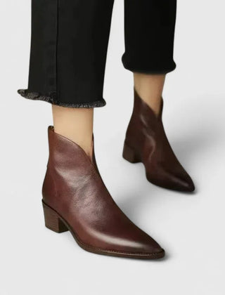 Sophie V-Cut Pointed Ankle Boots in Dark Brown