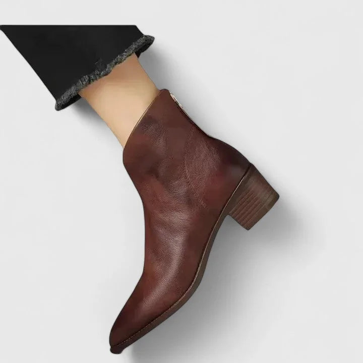 Sophie V-Cut Pointed Ankle Boots in Dark Brown