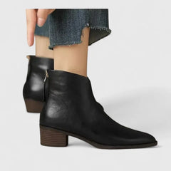 Sophie V-Cut Pointed Ankle Boots in Black
