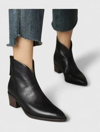Sophie V-Cut Pointed Ankle Boots in Black