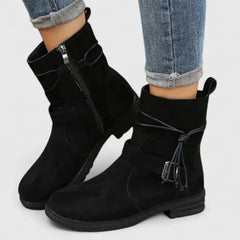Stacy Tie and Buckle Ankle Boots in Black