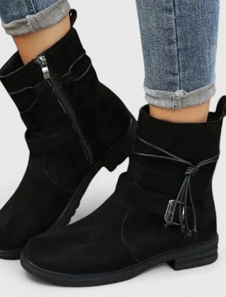 Stacy Tie and Buckle Ankle Boots in Black