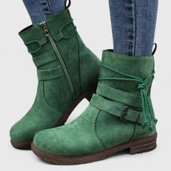 Stacy Tie and Buckle Ankle Boots in Green