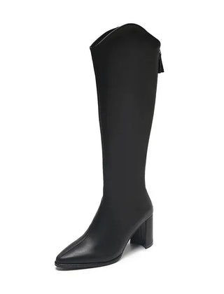 Stella Block Heel Knee-High Boots in Black