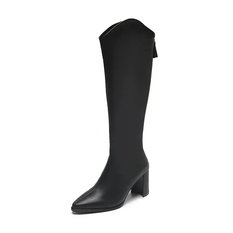 Stella Block Heel Knee-High Boots in Black