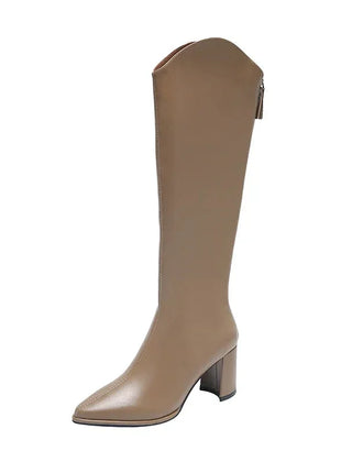 Stella Block Heel Knee-High Boots in Taupe