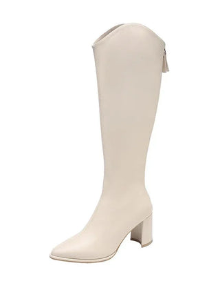 Stella Block Heel Knee-High Boots in Ivory