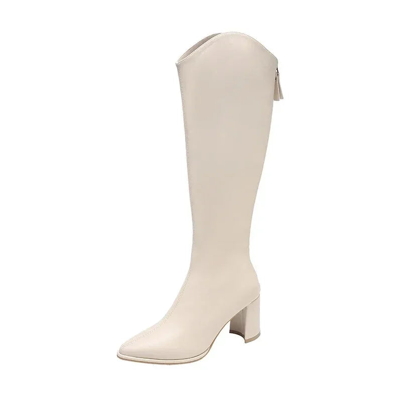 Stella Block Heel Knee-High Boots in Ivory