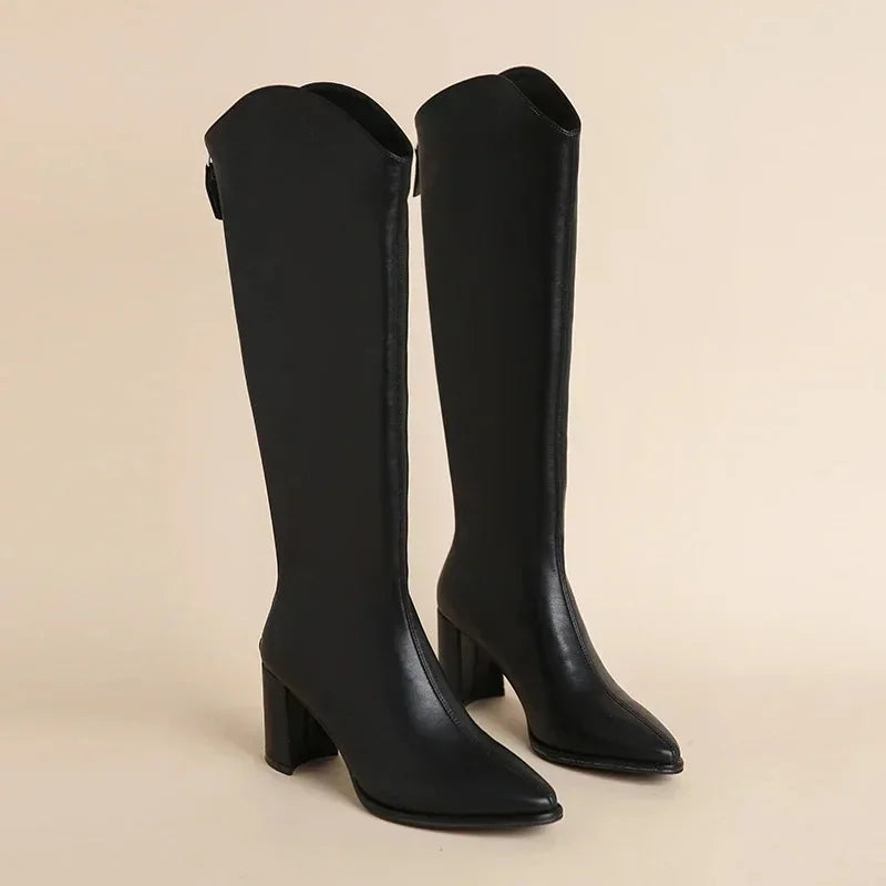Stella Block Heel Knee-High Boots in Black