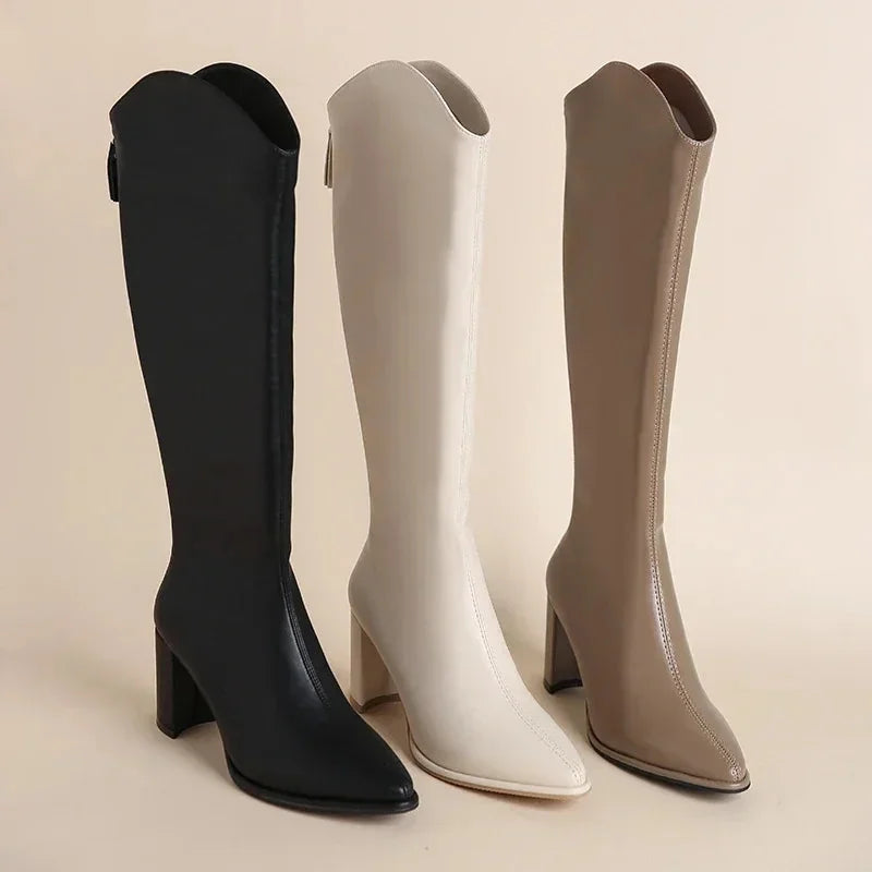 Stella Block Heel Knee-High Boots in Black