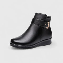 Susan Buckle Strap Lined Winter Boots in Black / Cream Lining