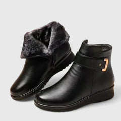 Susan Buckle Strap Lined Winter Boots in Black / Grey Lining