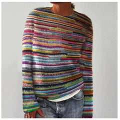 Suzanne Rainbow Striped Crew Neck Sweater in Multicolour