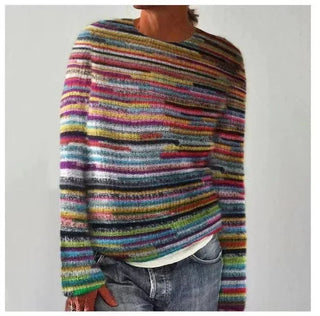 Suzanne Rainbow Striped Crew Neck Sweater in Multicolour