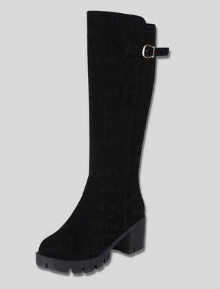 Sylvia Buckle Lug Sole Knee-High Boots in Black