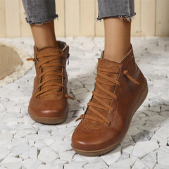 Tanya Lace Detail Comfort Ankle Boots in Brown