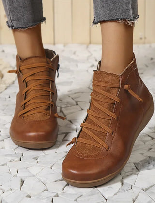 Tanya Lace Detail Comfort Ankle Boots in Brown