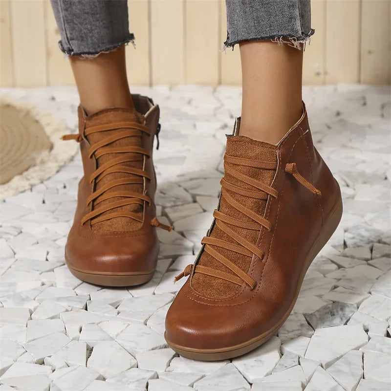 Tanya Lace Detail Comfort Ankle Boots in Brown