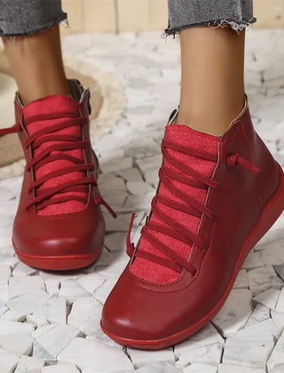 Tanya Lace Detail Comfort Ankle Boots in Red
