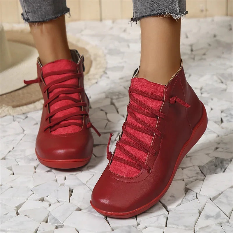 Tanya Lace Detail Comfort Ankle Boots in Red
