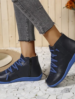Tanya Lace Detail Comfort Ankle Boots in Navy Blue