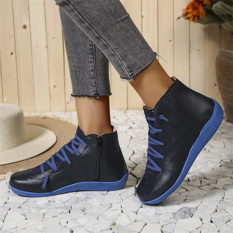 Tanya Lace Detail Comfort Ankle Boots in Navy Blue