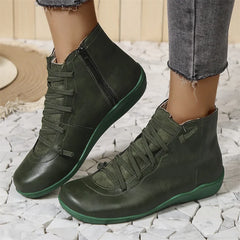 Tanya Lace Detail Comfort Ankle Boots in Forest Green