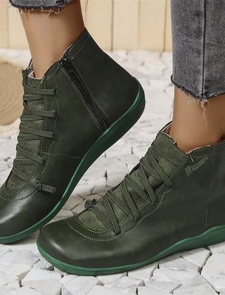 Tanya Lace Detail Comfort Ankle Boots in Forest Green