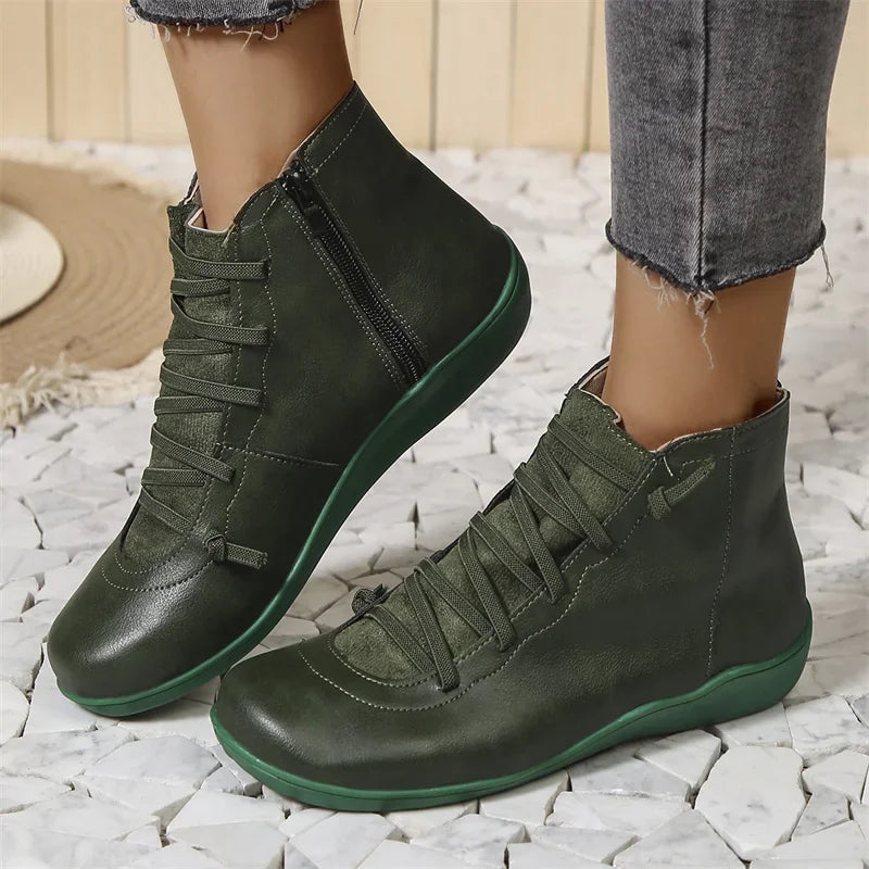 Tanya Lace Detail Comfort Ankle Boots in Forest Green