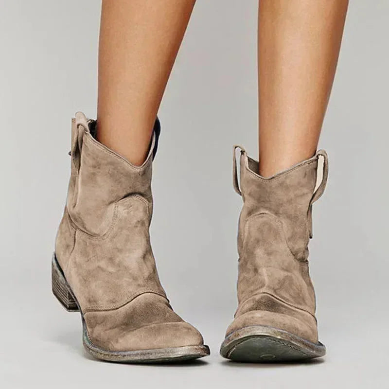 Tara Slouchy Short Western Boots in Taupe
