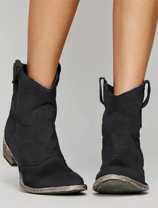 Tara Slouchy Short Western Boots in Black