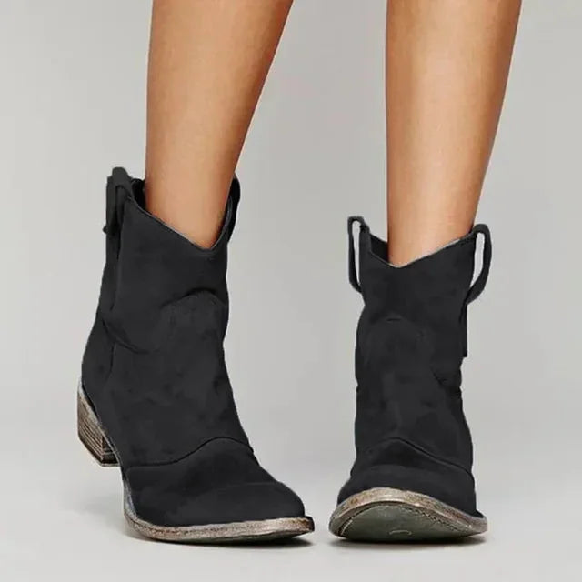 Tara Slouchy Short Western Boots in Black