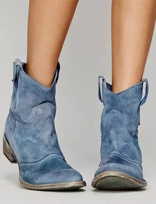 Tara Slouchy Short Western Boots in Blue