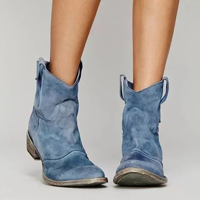 Tara Slouchy Short Western Boots in Blue