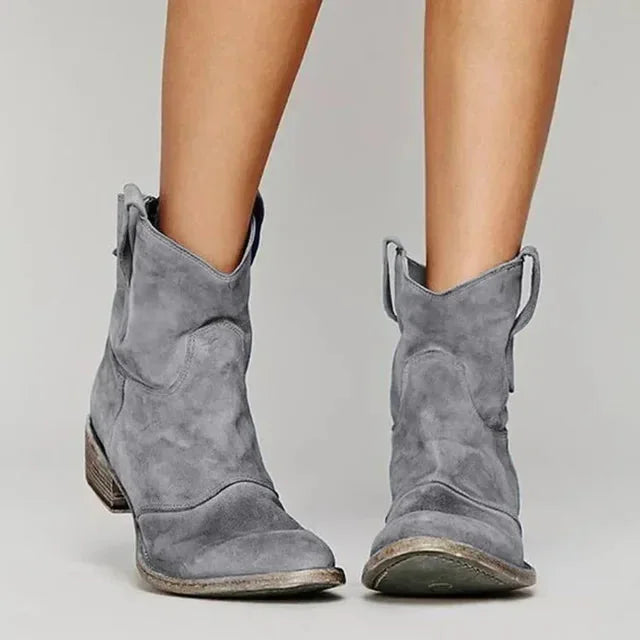Tara Slouchy Short Western Boots in Grey