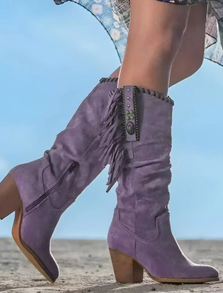 Tessa Fringe Slouch Western Boots in Purple