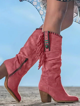 Tessa Fringe Slouch Western Boots in Red