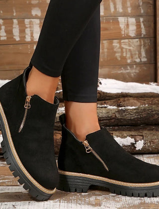 Theresa Side-Zip Lug Sole Winter Boots in Black
