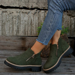 Theresa Side-Zip Lug Sole Winter Boots in Olive Green