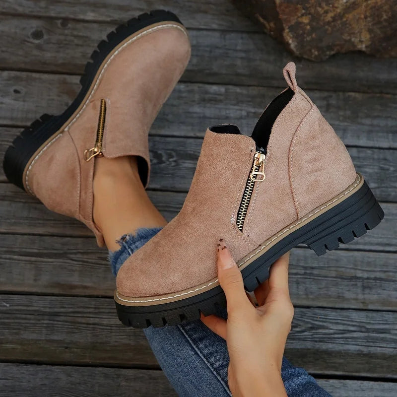 Theresa Side-Zip Lug Sole Winter Boots in Dusty Pink