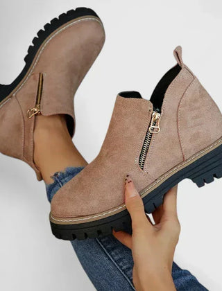 Theresa Side-Zip Lug Sole Winter Boots in Dusty Pink