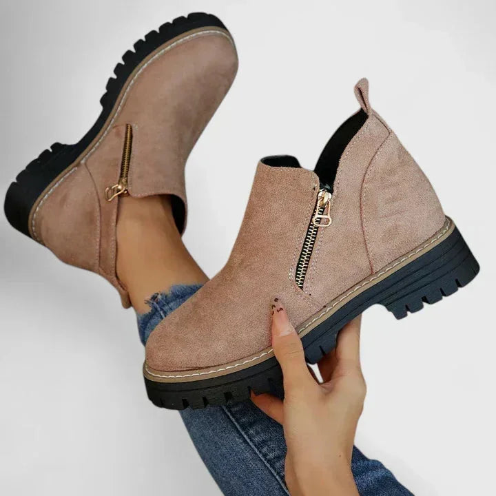 Theresa Side-Zip Lug Sole Winter Boots in Dusty Pink