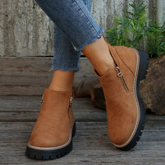 Theresa Side-Zip Lug Sole Winter Boots in Brown