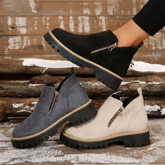 Theresa Side-Zip Lug Sole Winter Boots in Black