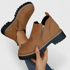 Theresa Side-Zip Lug Sole Winter Boots in Brown