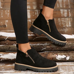 Theresa Side-Zip Lug Sole Winter Boots in Black