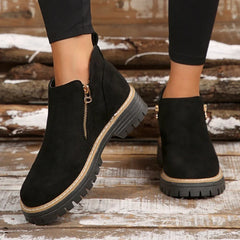Theresa Side-Zip Lug Sole Winter Boots in Black