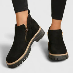 Theresa Side-Zip Lug Sole Winter Boots in Black