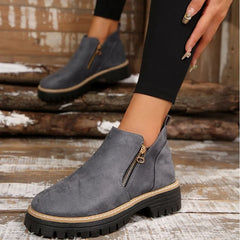 Theresa Side-Zip Lug Sole Winter Boots in Grey